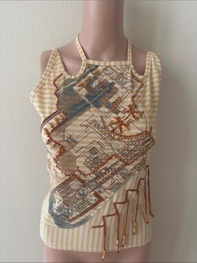 Sleeveless Yellow Striped Embellished Women’s Tank Top